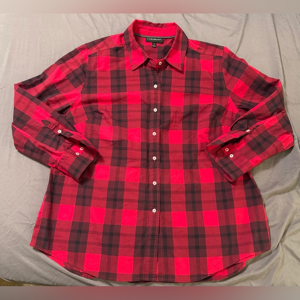 Lane Bryant Red and Black Checkered Shirt